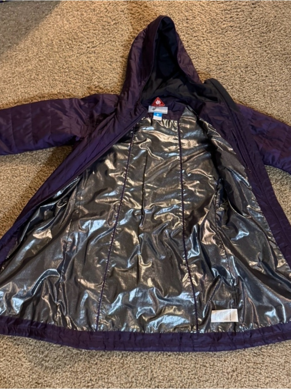 Columbia Women's Purple Hooded Long Puffer Coat - Picture 5 of 6
